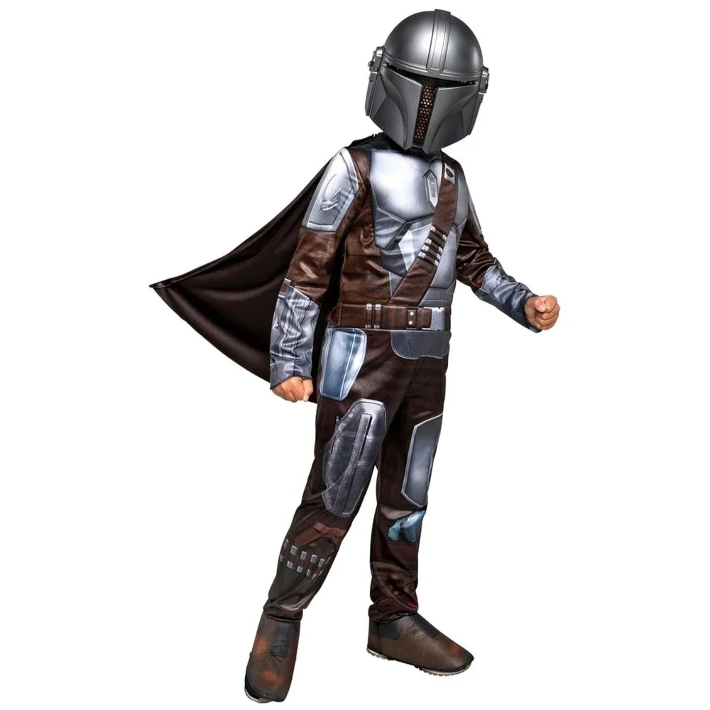 The Mandalorian Inspired Kids Costume with Black Cape, Gloves and Helmet Size S